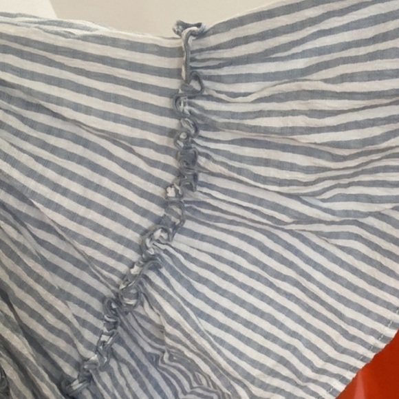 Anthropologie Pilcro Blue and White Stripes with Ruffle Sleeves Blouse - Picture 7 of 11